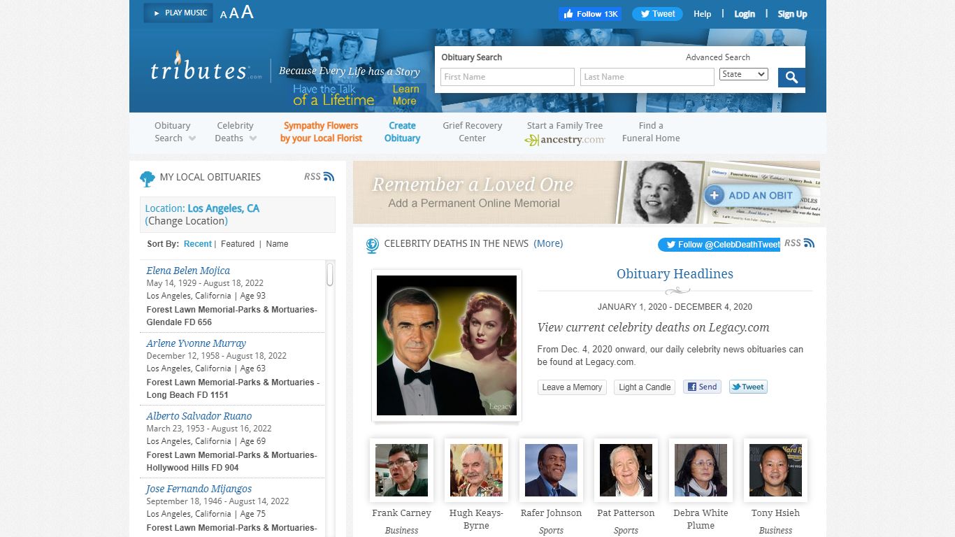 Online Obituaries, Funeral Notices and Death Records - Tributes.com